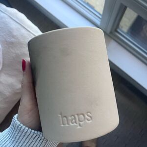 Haps Beige Ceramic Candle Holder Minimalist Neutral Home Decor Modern Stoneware